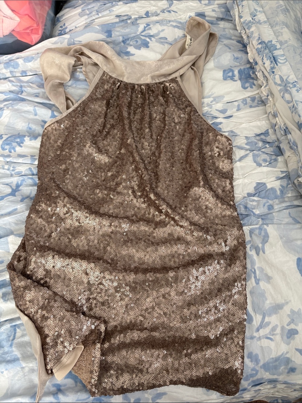 Impressions Sequin Halter Tank in Champagne